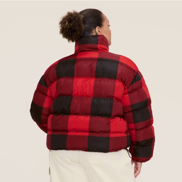 Women's Buffalo Check Puffer Jacket - Woolrich Red/Black 1X - Picture 3 of 5